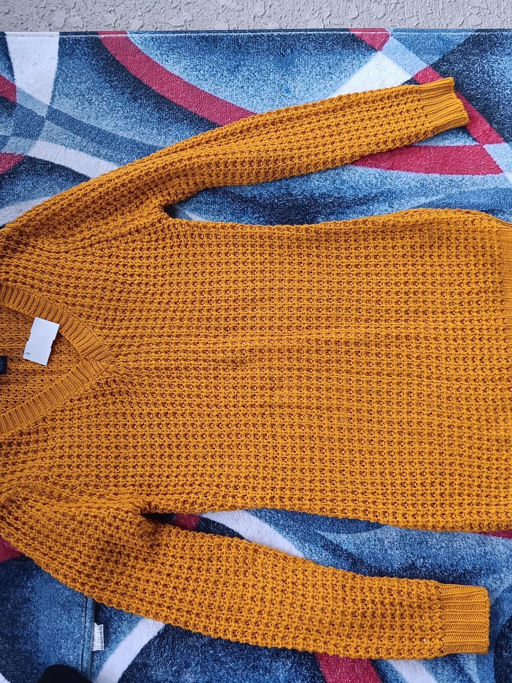 Wet Seal Mustard Waffle-Knit V-Neck Sweater